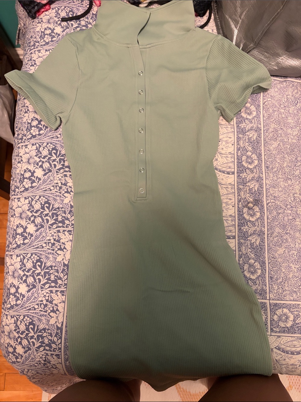 Amazon Mint Green Ribbed Mini Dress with Button Placket